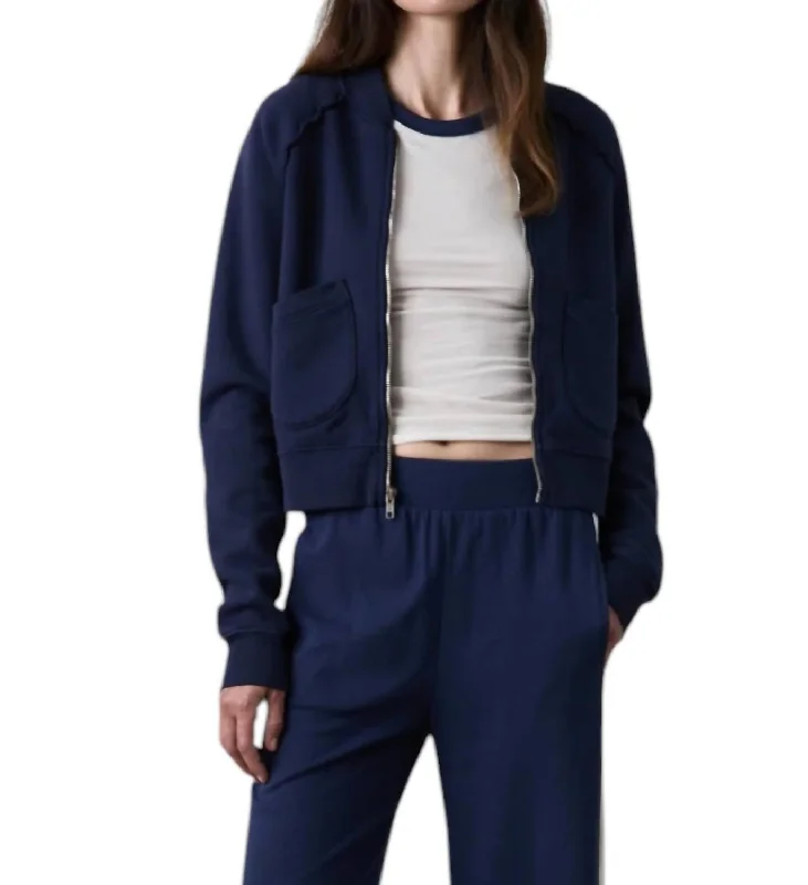 Women's Transitional Apparel Fox Zip Front Bomber Jacket In Navy