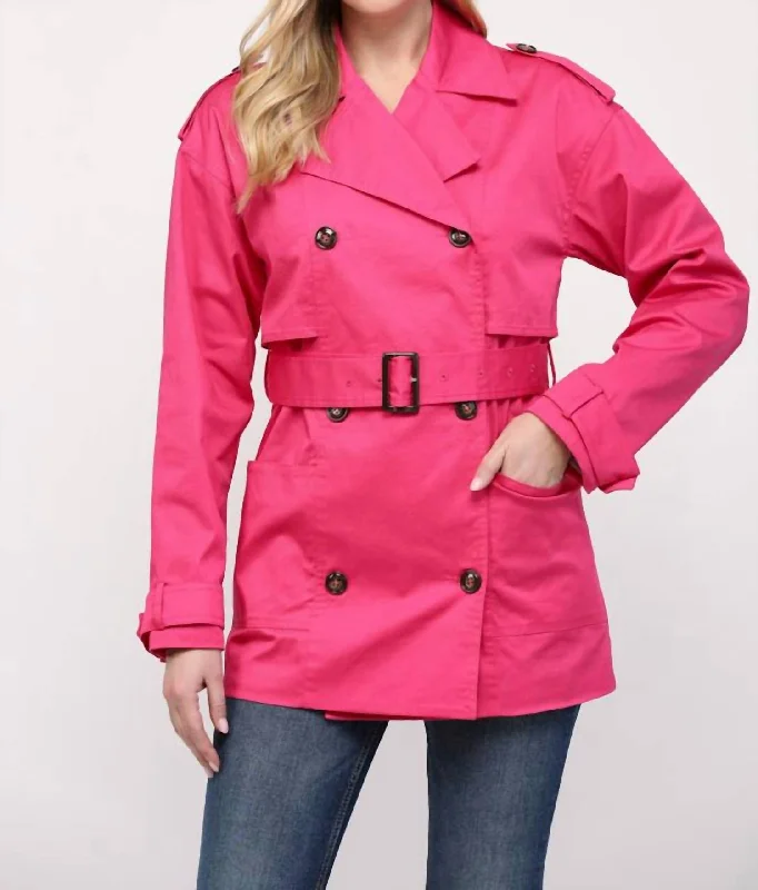 Timeless Women's Clothes Belted Short Trench Coat In Fuchsia