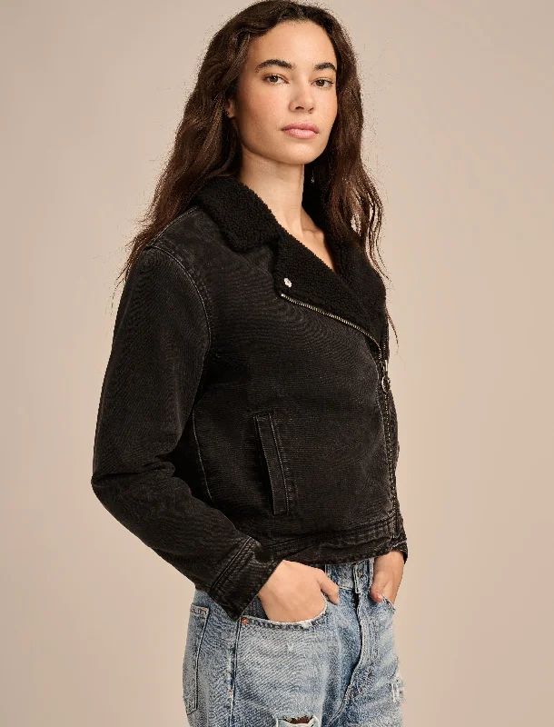 Women's Comfortable Lounge Outfit Lucky Brand Women's Faux Shearling Denim Moto Jacket