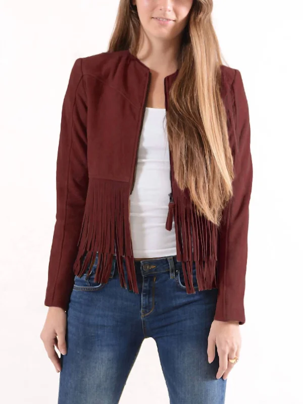 Women's Activewear Outfit Zita Suede Fringe Jacket In Masala