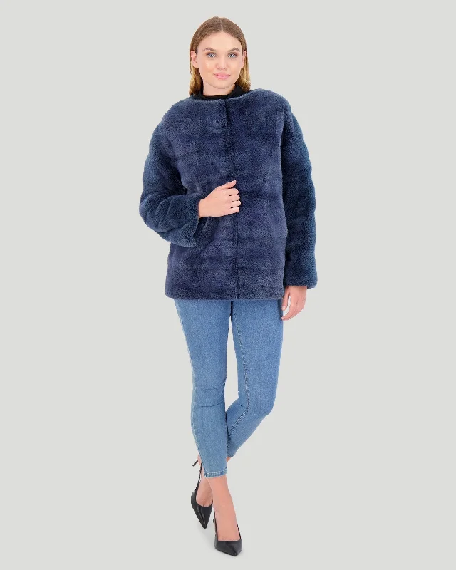 Women's Layered Outfit Mink Funnel Neck Jacket