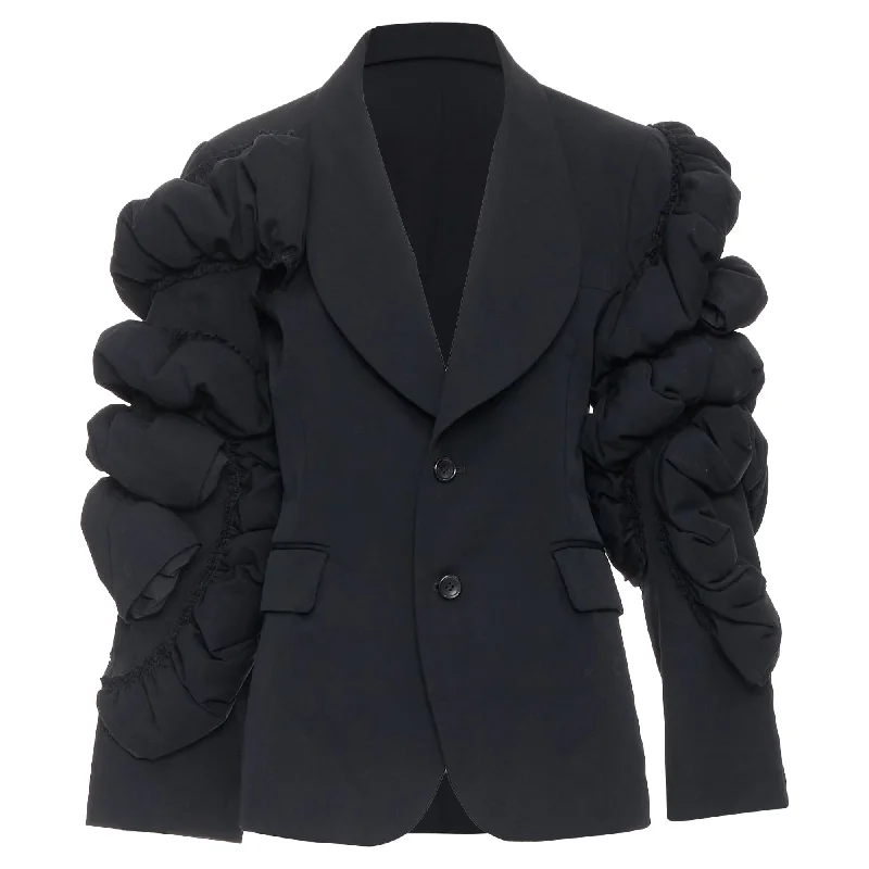 Women's Contemporary Clothing Comme Des Garcons Wool Tiered Puff Sleeve Blazer Jacket