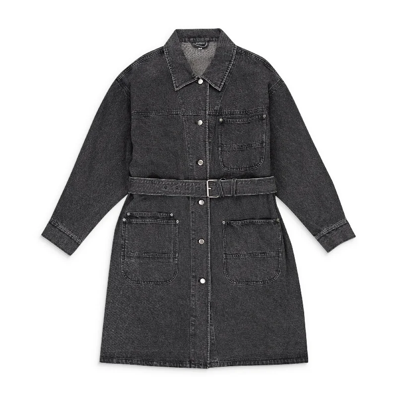 Women's Fashionable Clothing Sets CALLIPYGIAN WASH DENIM BLACK TRENCH COAT