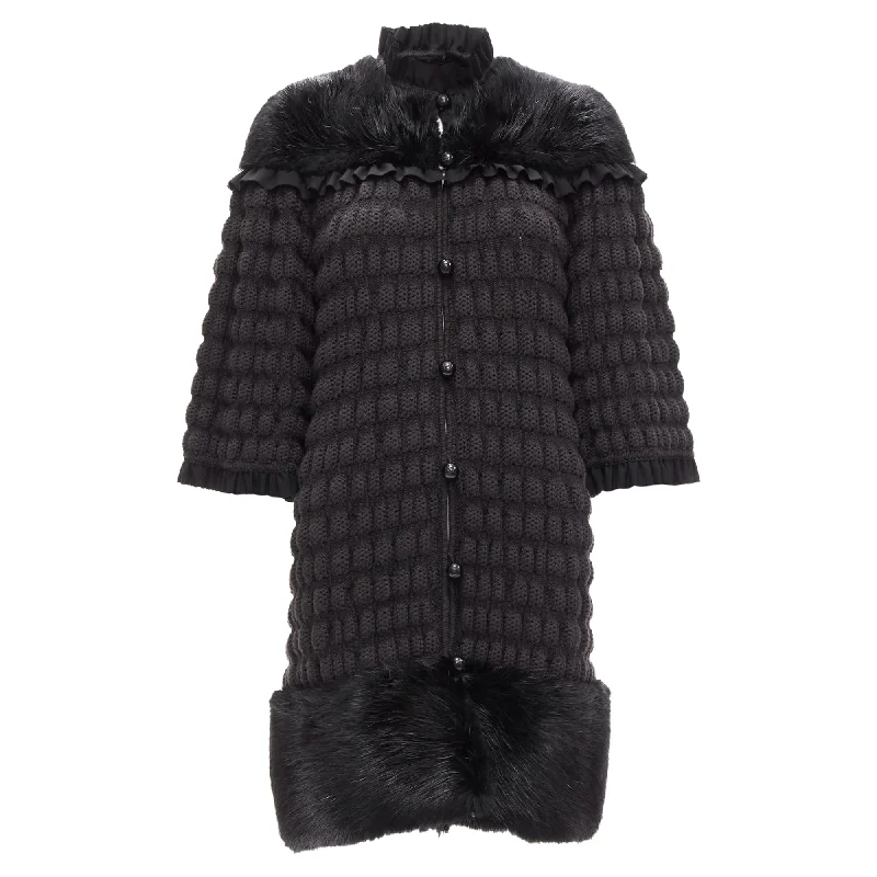 Women's Party Clothes Fendi fur panel virgin wool crochet chunky knit coat