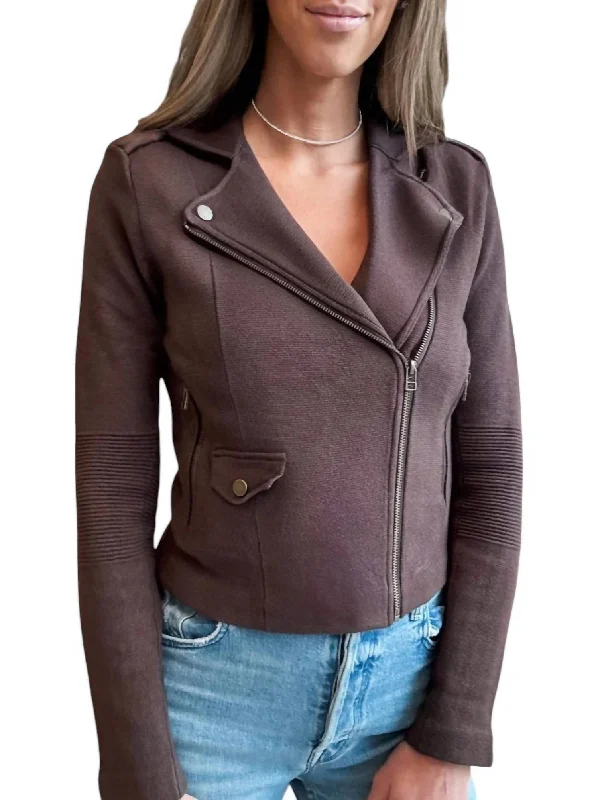 Women's Activewear Outfit Cotton Blend Motto Jacket In Chocolate