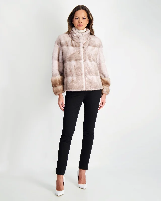 Affordable Fashion Clothing For Women Mink Jacket with Stone Marten Trim