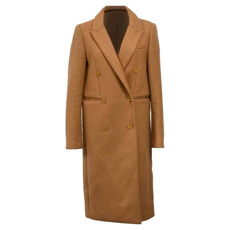 Women's Fashionable Clothing Sets Ba&Sh Double-Breasted Midi Coat with Pockets in Brown Wool