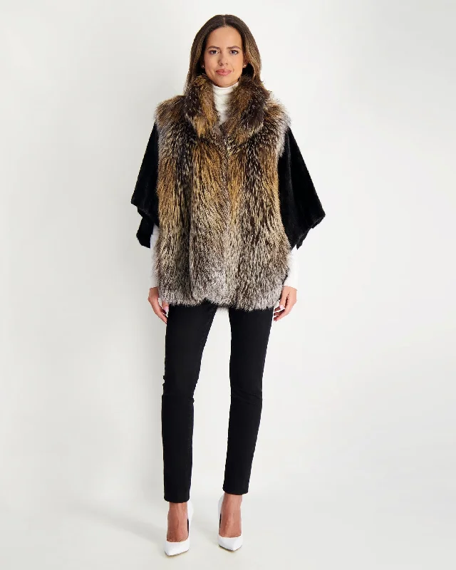 Women's Trendy Apparel Fox Jacket with Mink Sleeves