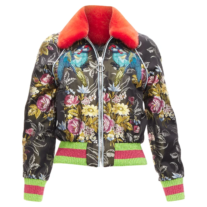 Women's Wedding Apparel Gucci Floral Jacquard Mink Fur Collar Bomber Jacket