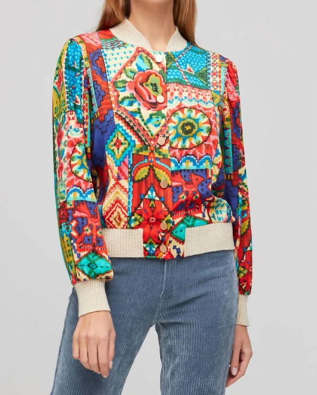 Women's Party Clothes Silky Knit Print Bomber Jacket In Multi