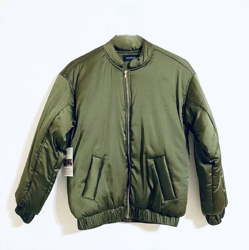 Affordable Women's Clothing Women's Simple Bomber Puffer Jacket In Green