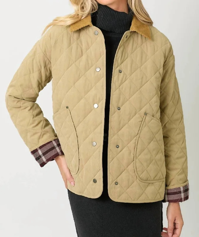 Chic Clothing For Women Contrast Quilted Jacket In Latte