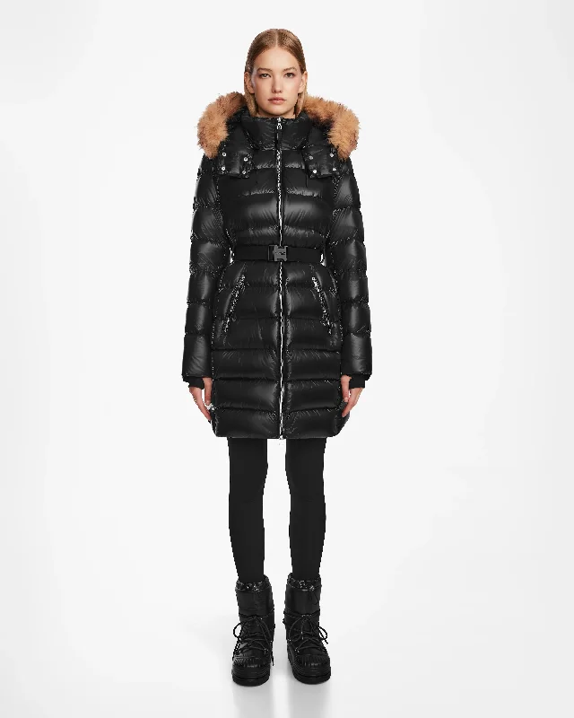 Limited-Time Markdowns On Stylish Wardrobe Essentials LILITH WOMEN'S GLOSSY QUILTED DOWN PUFEFR WITH FAUX FUR