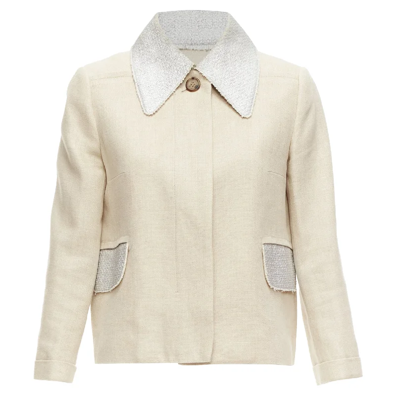 Seasonal Clearance Sale – Big Savings On Trendy Looks Carven Linen Cotton Blend Tweed Collar Button Boxy Jacket