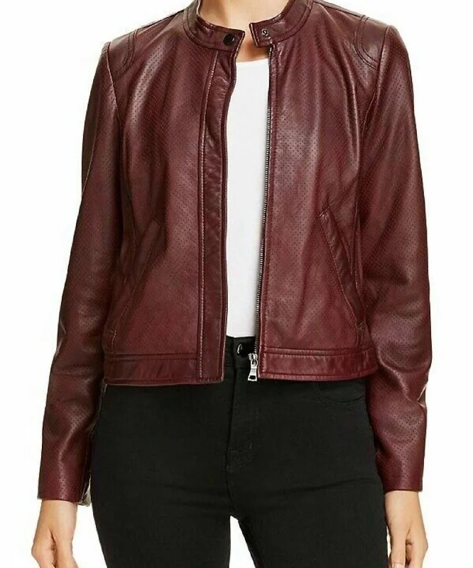 Best-Selling Fashion At Unbeatable Sale Prices Perforated Leather Jacket In Bordeaux