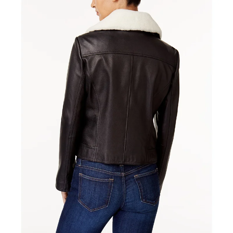 Women's Clothes For Work Events Michael Michael Kors Black Leather Jacket with Shearling Collar