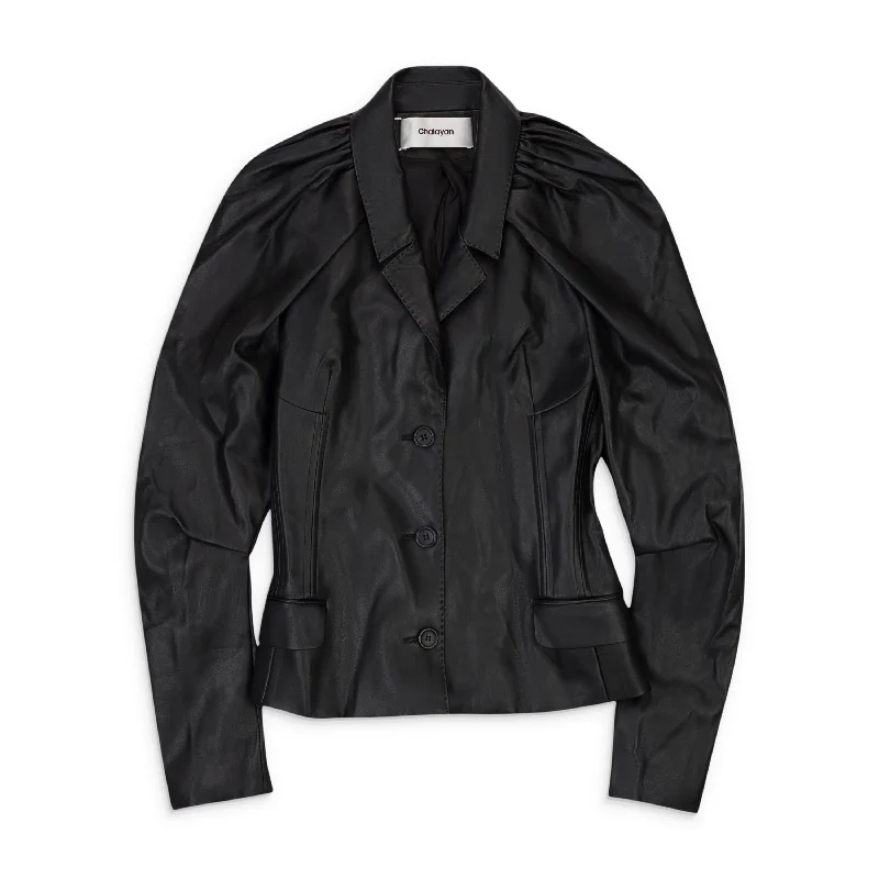 Trendy Outfits At Exclusive Discounts – Don't Miss Out CHALAYAN FAUX LEATHER FETISH BLACK JACKET