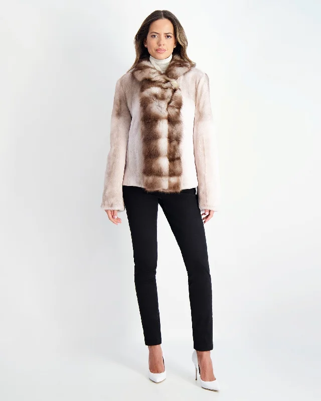 Exclusive Wardrobe Deals – Style Up For Less Semi Sheared Mink Jacket with Stone Marten Collar & Trim