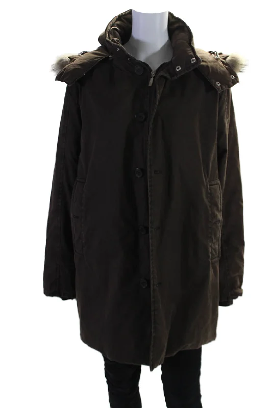 Shop Stylish Fashion At Unbeatable Prices Now Moncler Womens Brown Fox Fur Trim Removable Hood Long Sleeve Parka Jacket