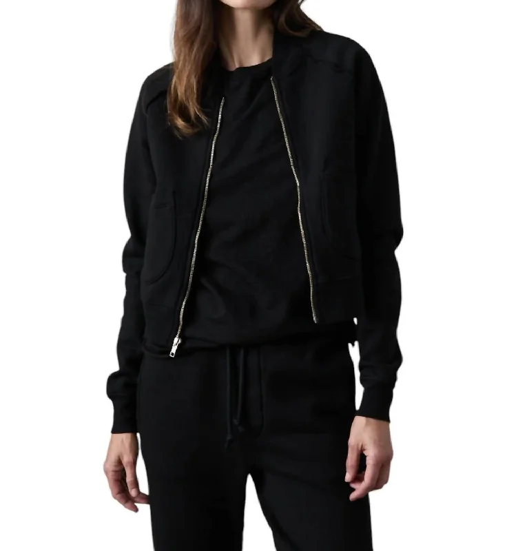 Women's Clothes And Apparel Sets Fox Zip Front Bomber Jacket In Black