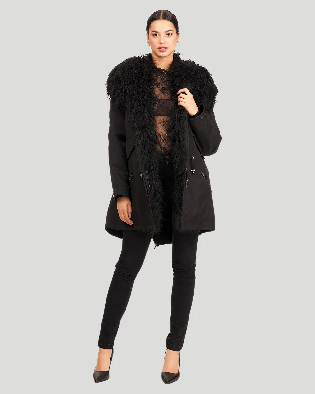 Women's Night-Out Clothes Parka with Lamb Trim