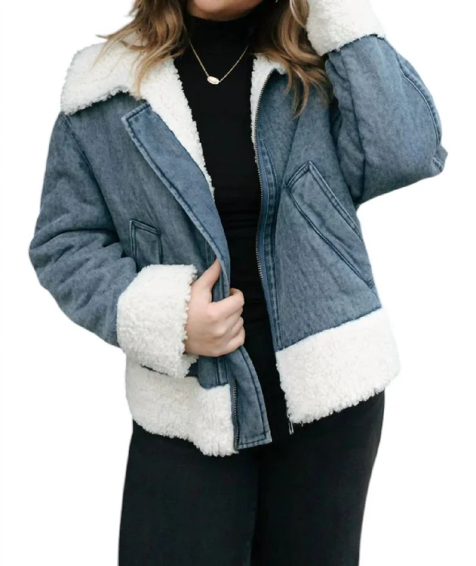 Charming Everyday Clothing For Women Sherpa Jacket In Denim