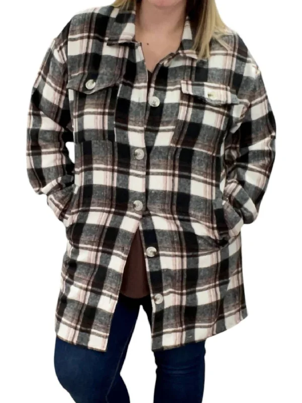 Trendy Clothing, Unbeatable Disco Plaid Flannel Shirt Coat In Brown