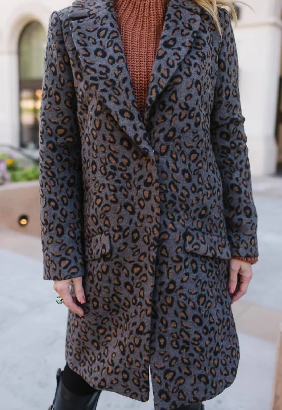 Women's Professional Clothes The Hadley Leopard Coat In Dark Grey