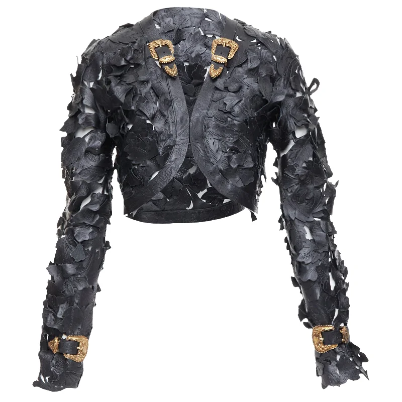 Elegant Women's Evening Garments Alexander Mcqueen Floral Laser Cut Leather Jacket