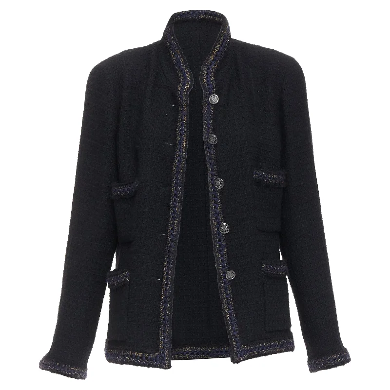 Women's Clothes Chanel black tweed crochet trim 4 pocket jacket