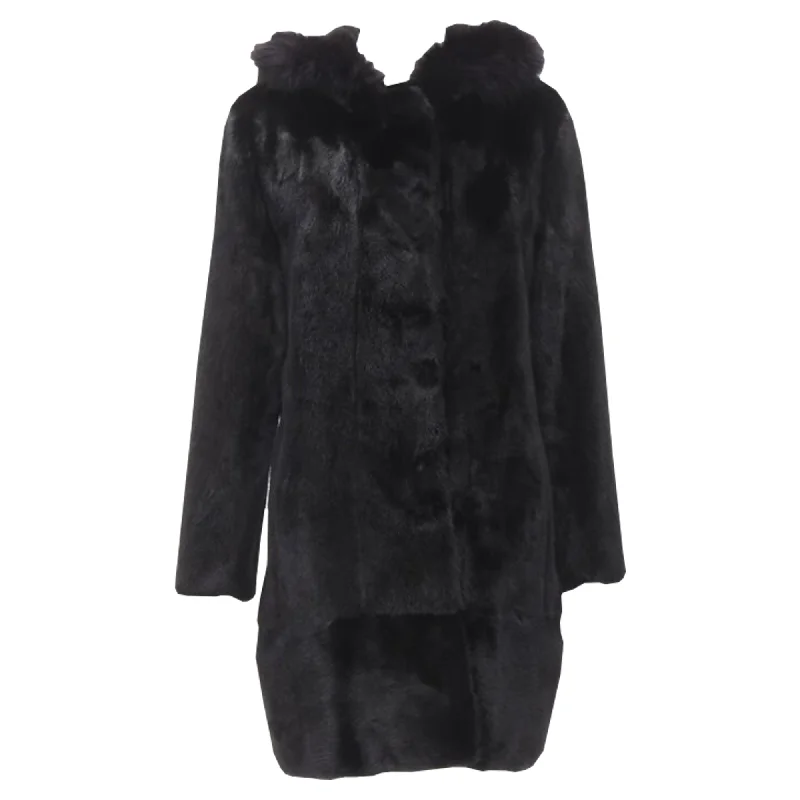 Women's Elegant Formal Outfit Isla fur long sleeve snap button hooded jacket