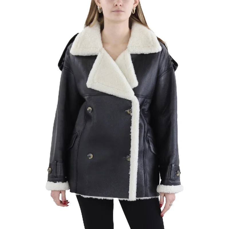 Affordable Women's Clothing Jordan Womens Shearling Lined Double-Breasted Leather Jacket