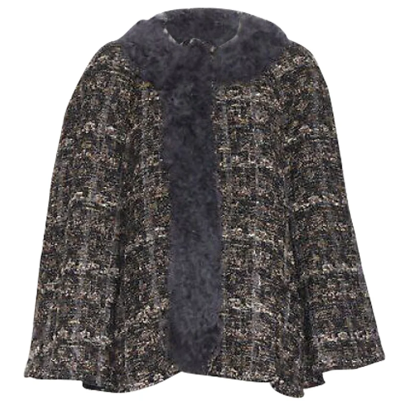 Women's Clothing For Everyday Wear Dolce & Gabbana wool tweed shearling fur trimmed cape poncho jacket