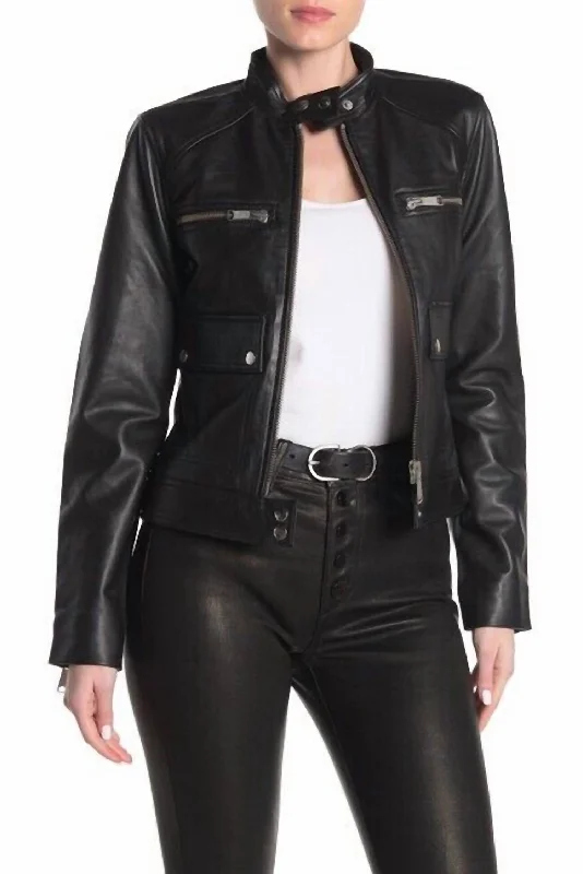 Women's Charming Outfit For Events The Biker Leather Jacket In Black