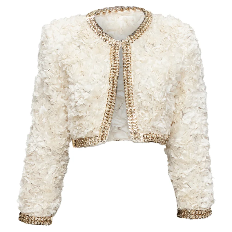 Fashion-Forward Women's Clothing Givenchy Silk Applique Ruffle Gold Brass Chain Cropped Jacket