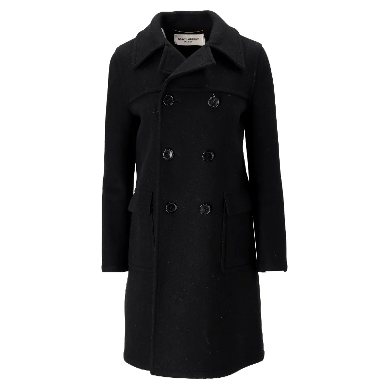 Women's Clothing Apparel Sets Saint Laurent Double-Breasted Coat in Black Wool