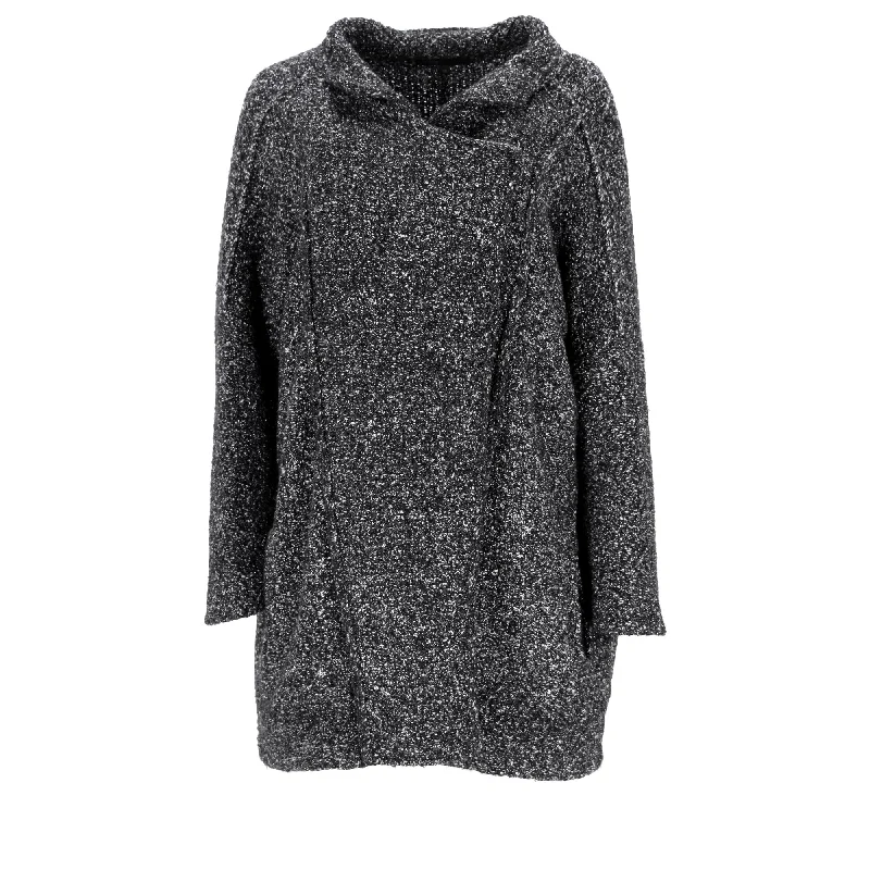 Affordable Women's Clothing Maje Knitted Single-Breasted Coat in Black Wool