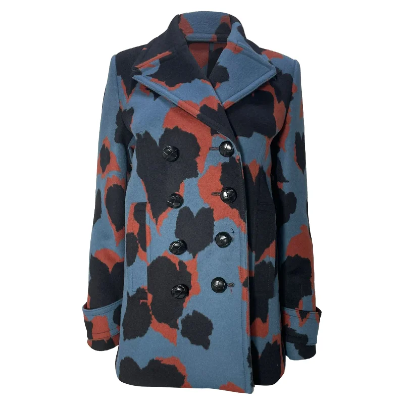 Women's Sporty Chic Clothes Gucci Camouflage Double-Breasted Peacoat in Multicolor Wool