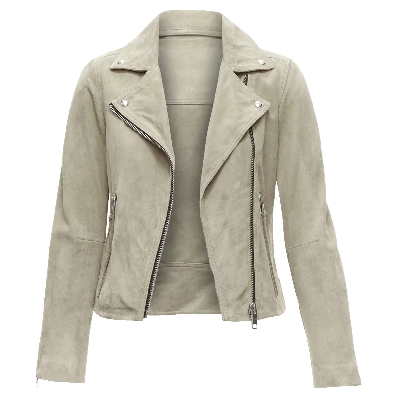 Women's Plus-Size Outfit All Saints Dalby goat suede hardware classic biker jacket