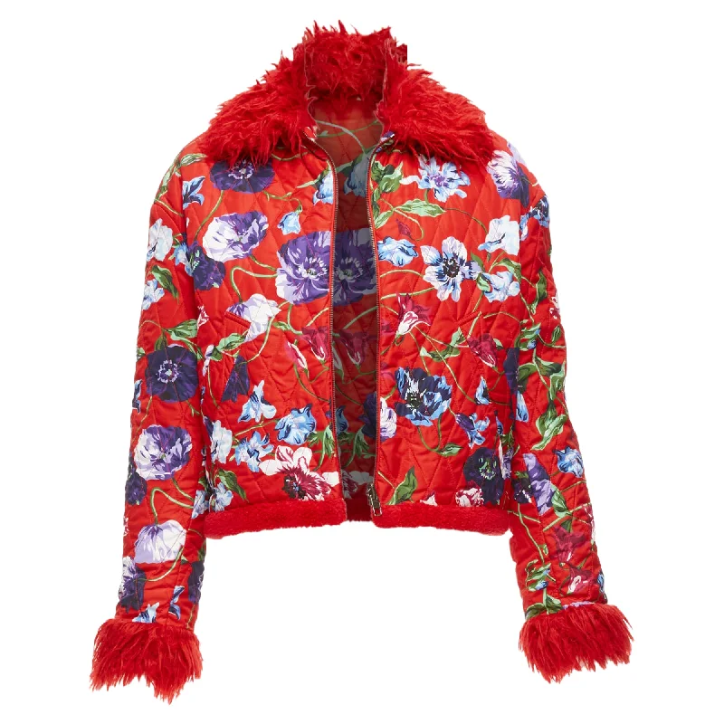 Affordable Luxury Women's Apparel Kenzo Memento Reversible Flower Print Faux Fur Crop Jacket