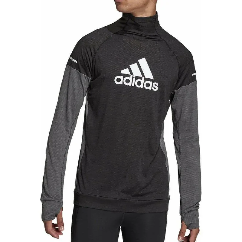 Women's Formal Event Outfit adidas Turtle Graphic Block Long Sleeve Mens Running Top - Black