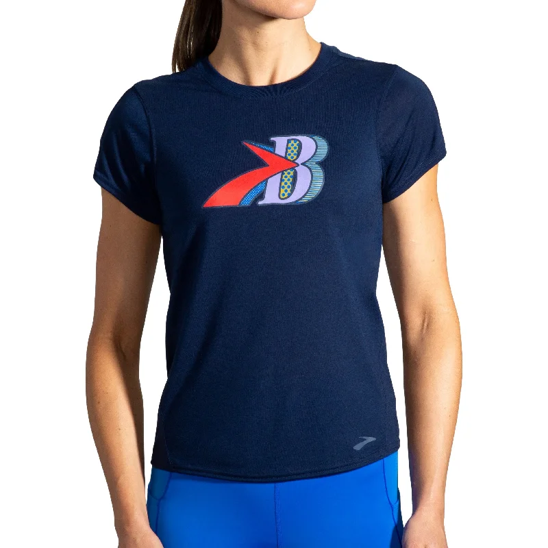 Women's Weekend Outfit Brooks Distance Graphic Short Sleeve Womens Running Top - Navy