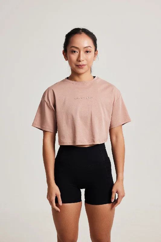 Women's Holiday Clothing Oversized Crop Tee in Clay