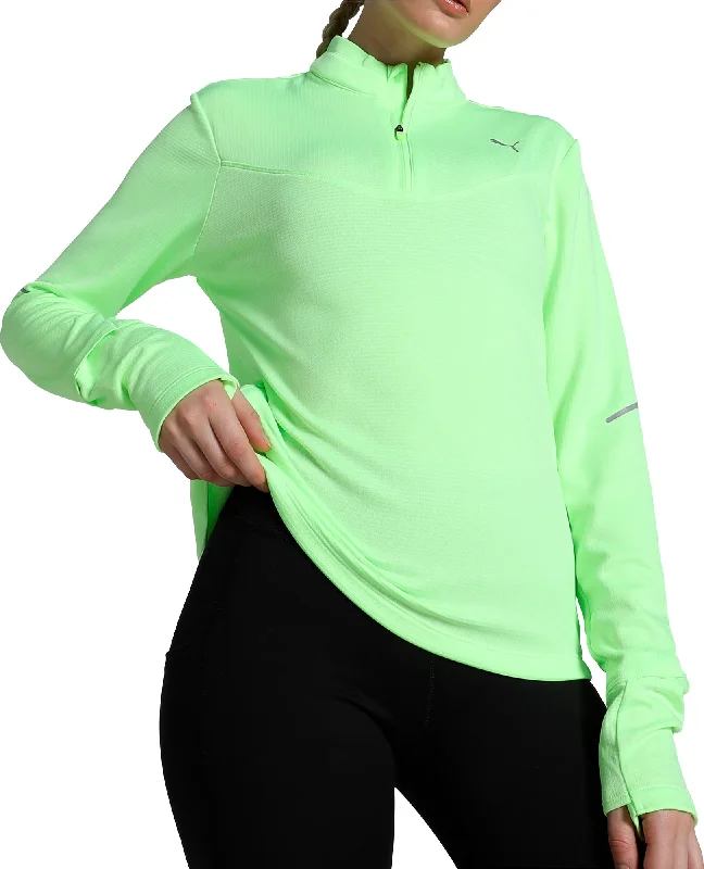 Affordable Women's Clothes Puma Run Grid Fleece Half-Zip Long Sleeve Womens Running Top - Green