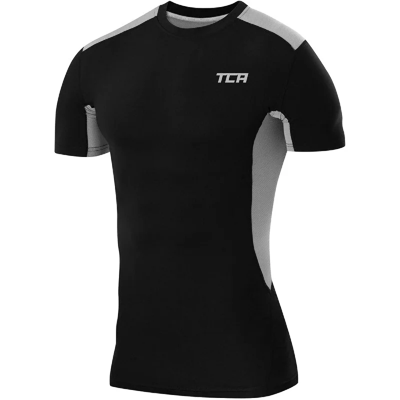 Women's Workout Clothing TCA FX Laser Mens Short Sleeve Compression Top - Black