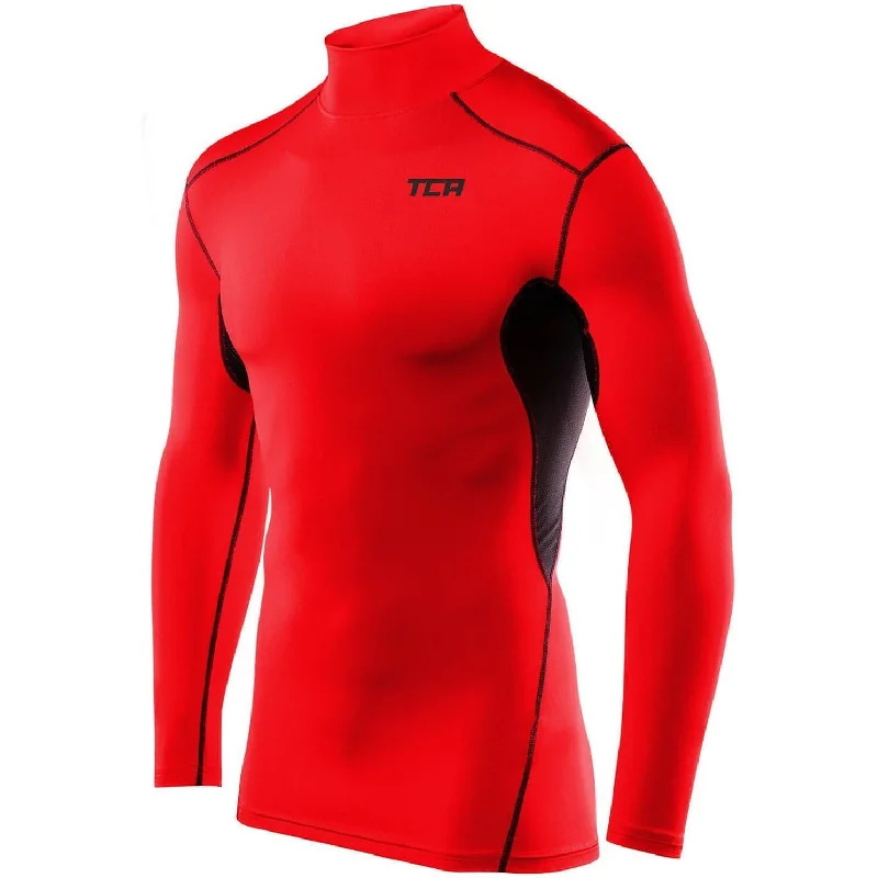 Tailored Clothing For Women TCA HyperFusion Thermal Mock Neck Mens Long Sleeve Compression Top - Red