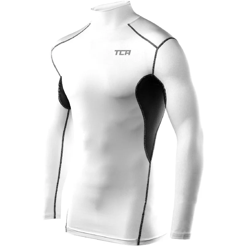 Casual Outfit For Women TCA HyperFusion Thermal Mock Neck Mens Long Sleeve Compression Top - White