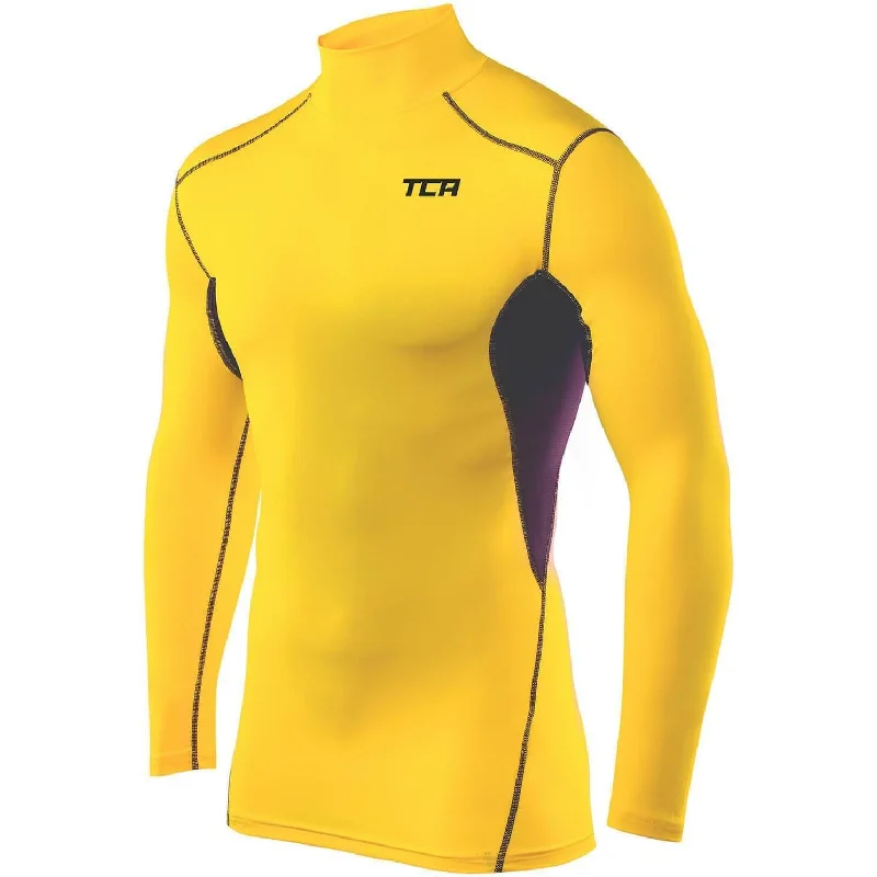 Women's Classic Outfit TCA HyperFusion Thermal Mock Neck Mens Long Sleeve Compression Top - Yellow