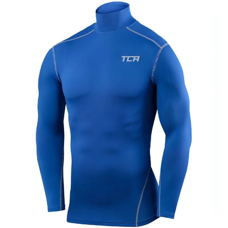 Classic Women's Clothing Styles TCA Pro Performance Long Sleeve Mock Mens Compression Top - Blue