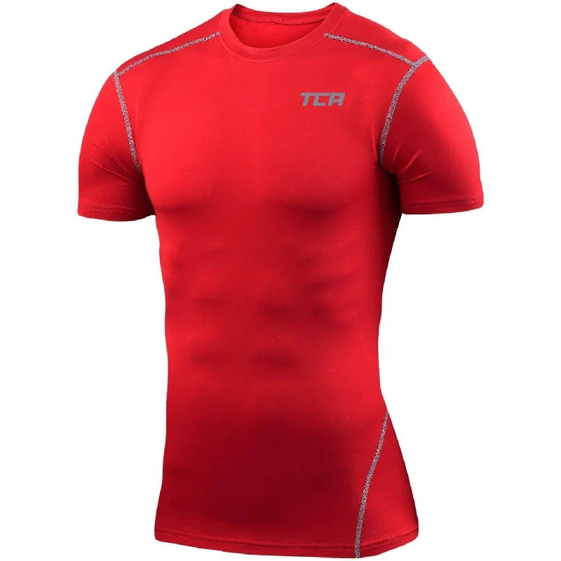 Women's Holiday Attire TCA Pro Performance Short Sleeve Mens Compression Top - Red